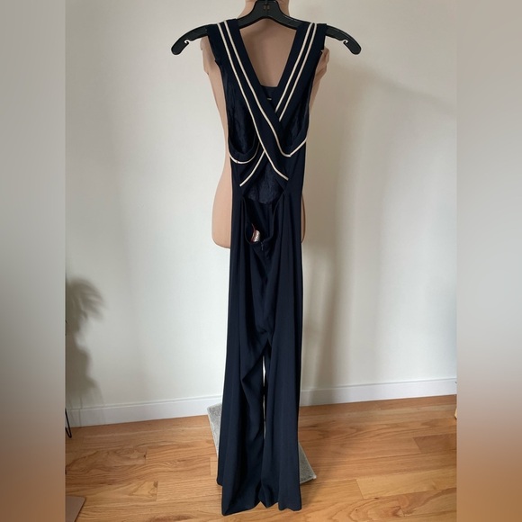Anthropologie Cartonnier Whitney Navy Nautical Open Back Wide Leg Jumpsuit Sz 0 - Picture 3 of 7